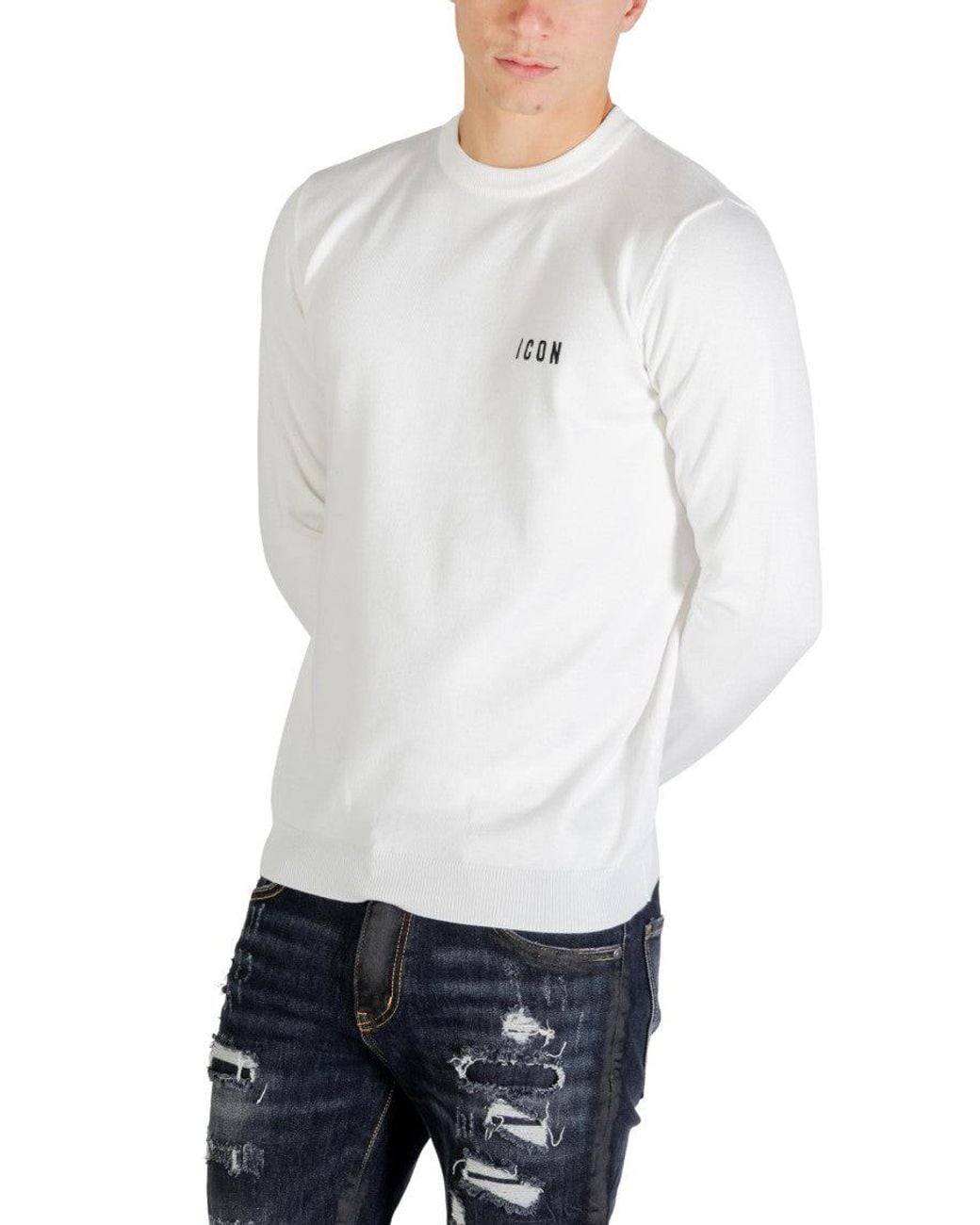 ICON DENIM White Crew Neck Sweatshirt for men