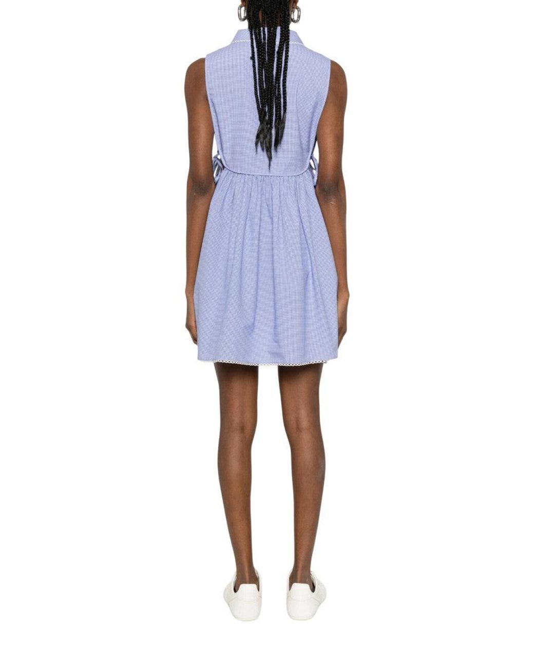 Miu Miu Purple Checks Shirt Collar Dress