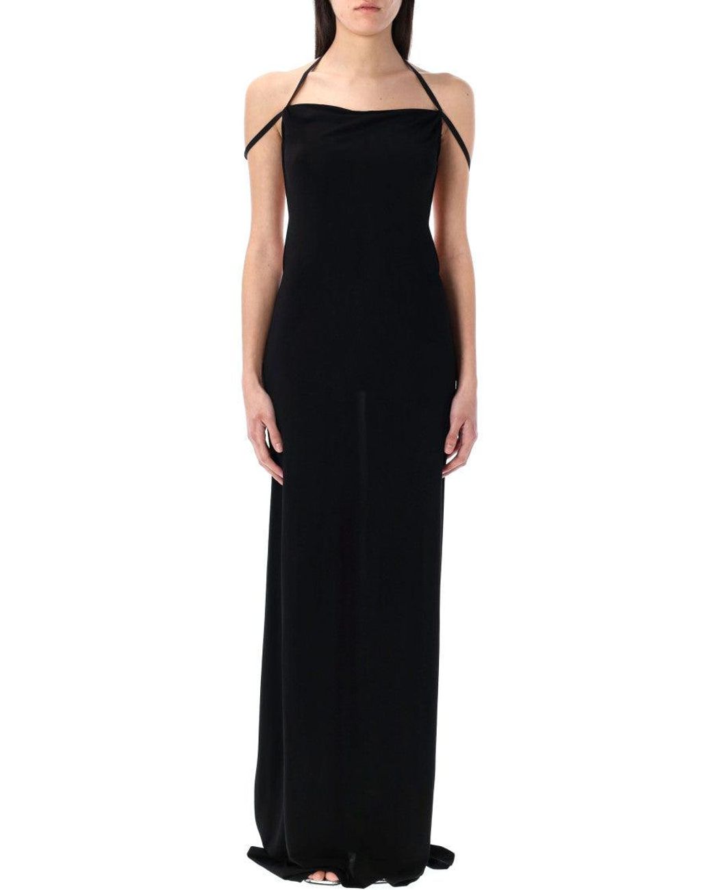 MARINE SERRE Black Draped Jersey Long Dress