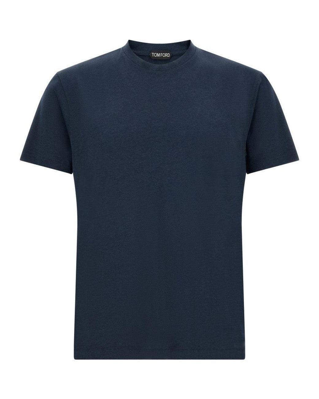 Tom Ford Blue Solid Crew Neck T-Shirt for men