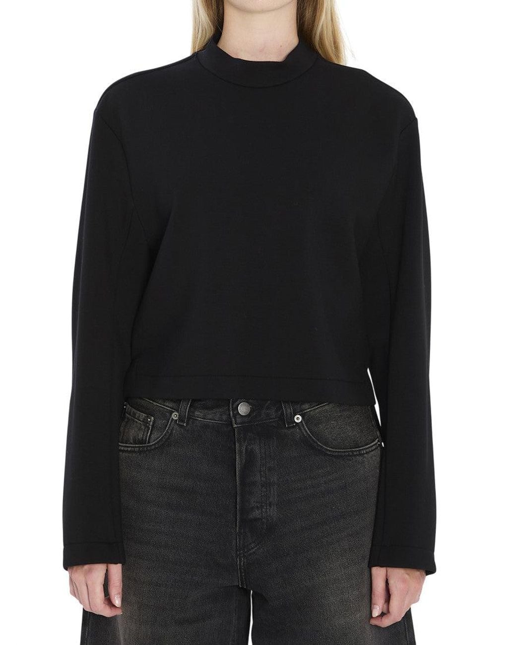 Moncler Black Solid Mock Collar Sweatshirt