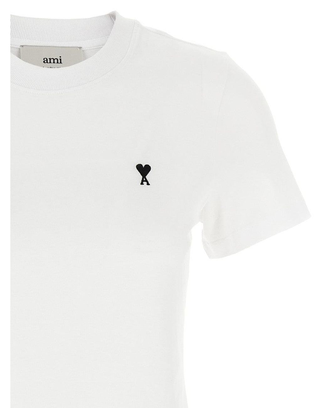 AMI White Embroidered Logo T-Shirt