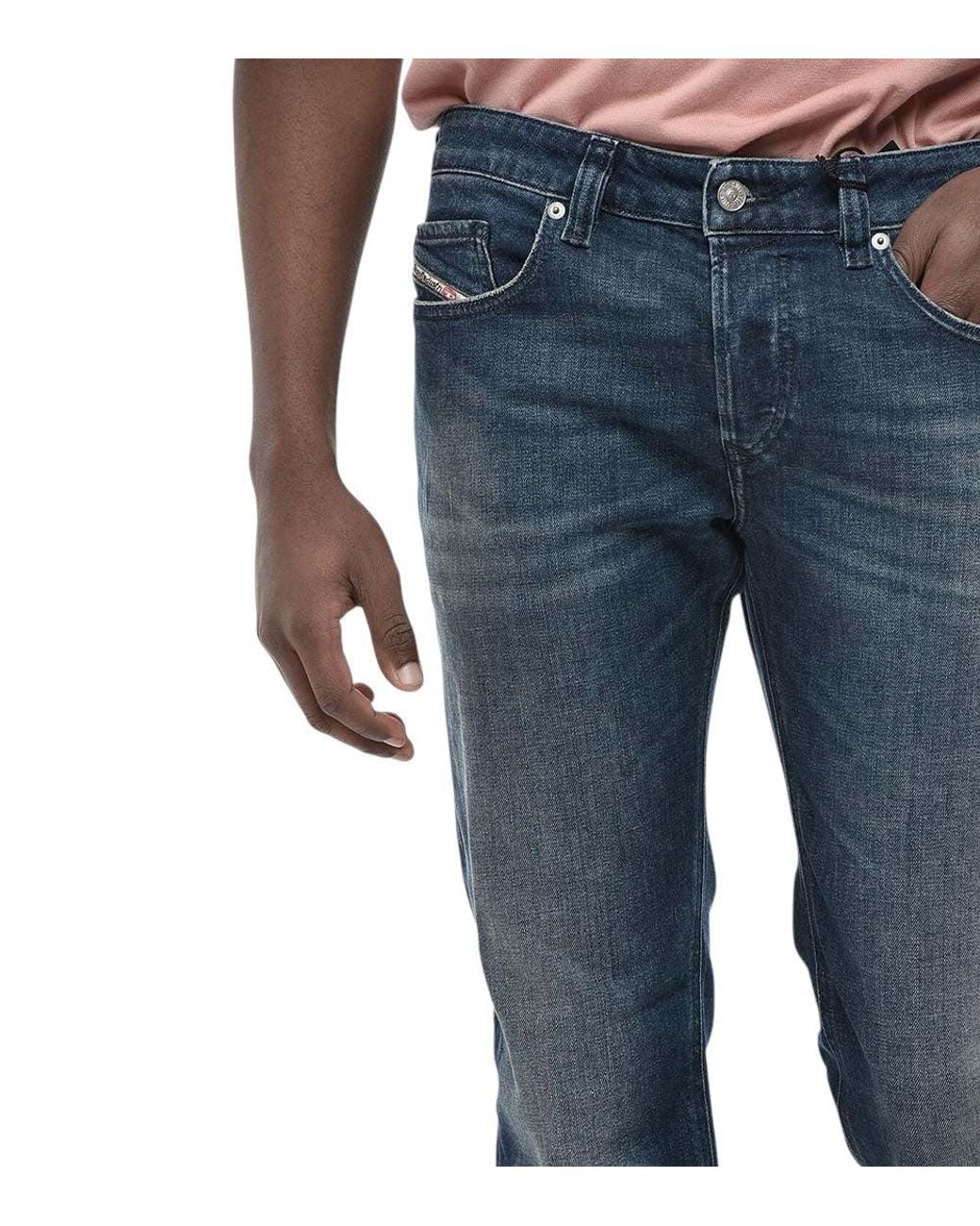 DIESEL Blue Straight Mid Rise Jeans for men