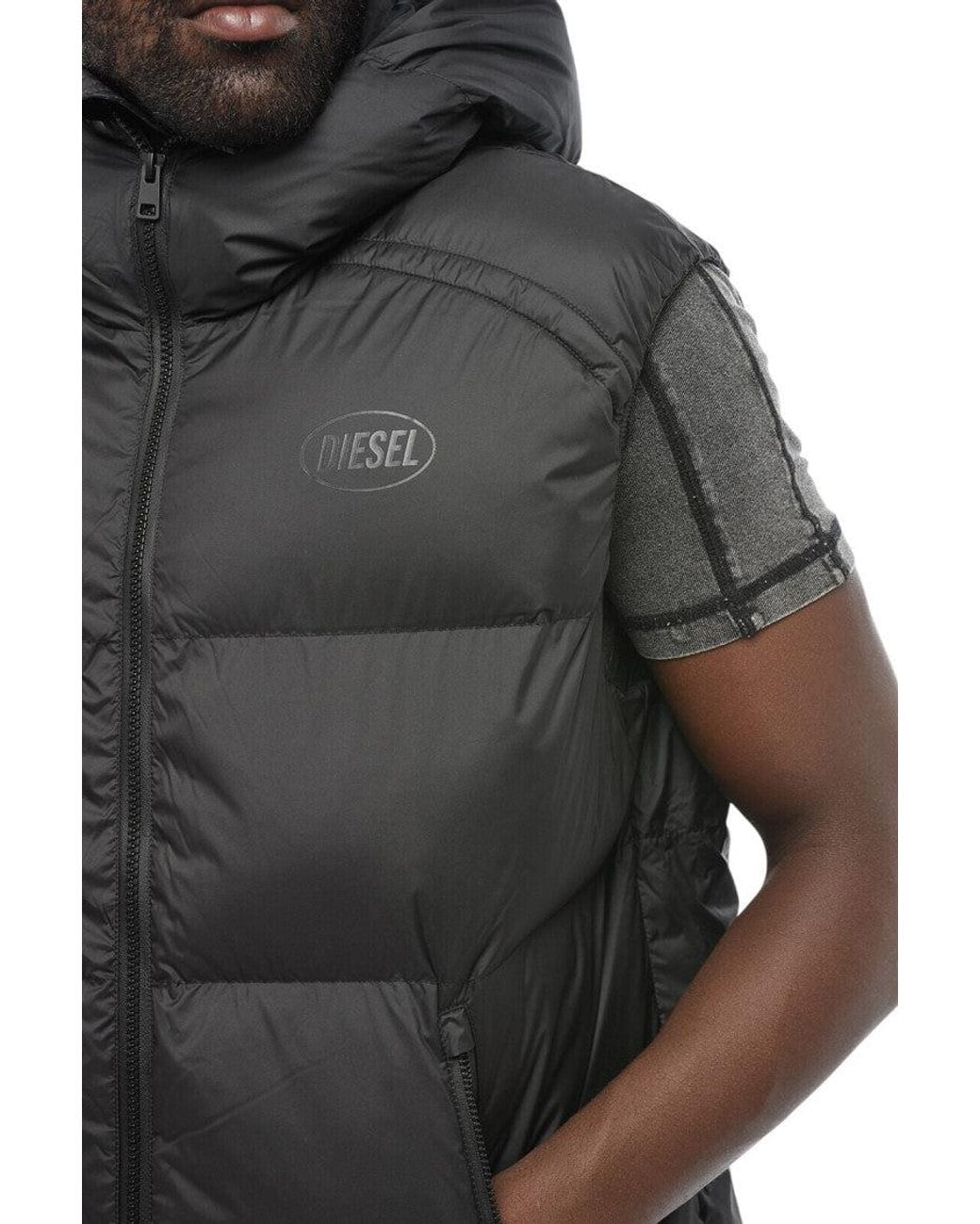 DIESEL Black Sleeveless Hood Jacket for men