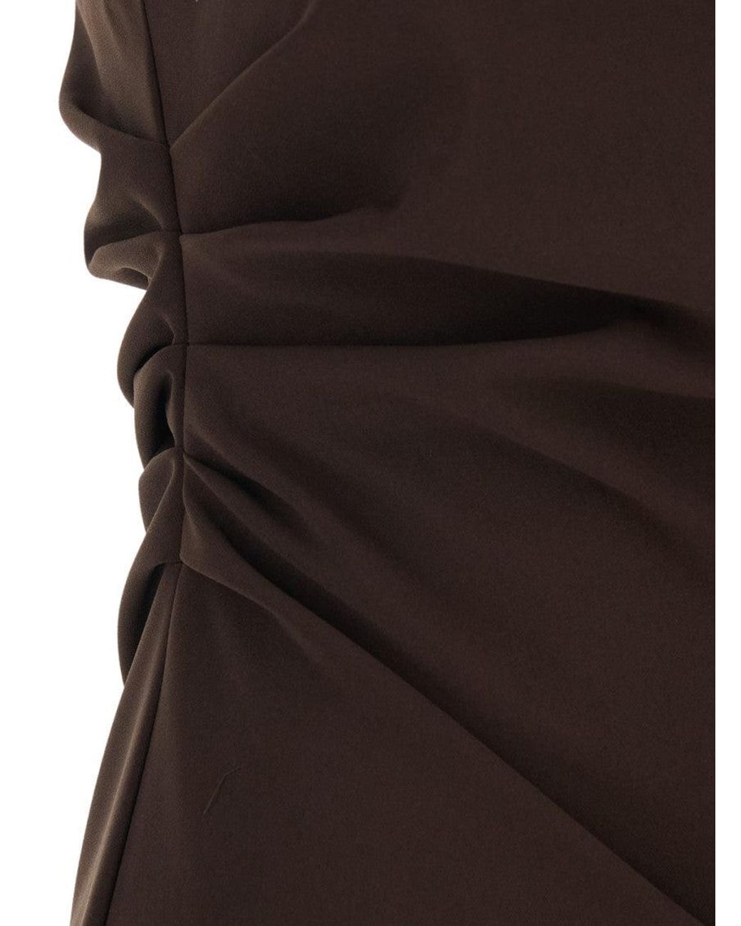 P.A.R.O.S.H. Brown One Shoulder Maxi Dress