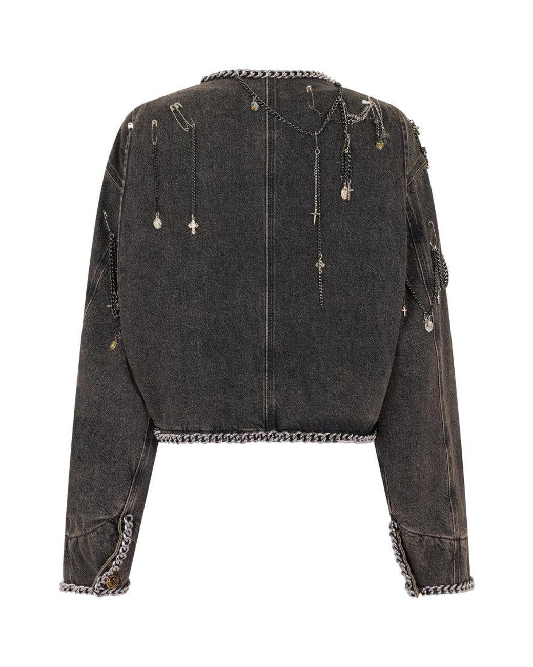 R13 Black Embellished Round Neck Jacket