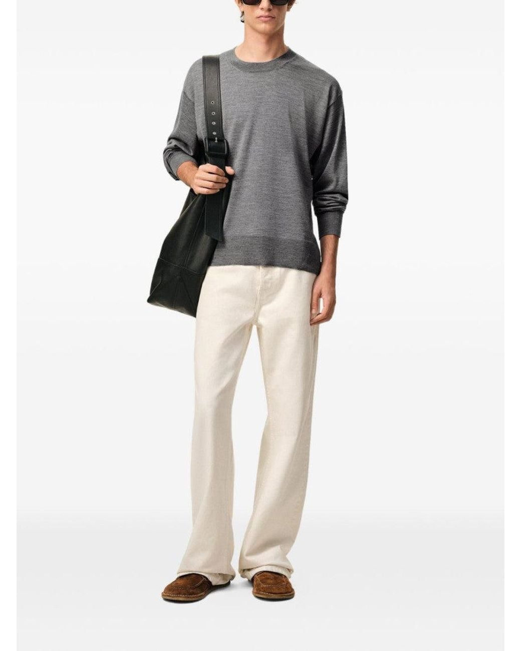 AMI Gray Crew Neck Logo Sweater for men