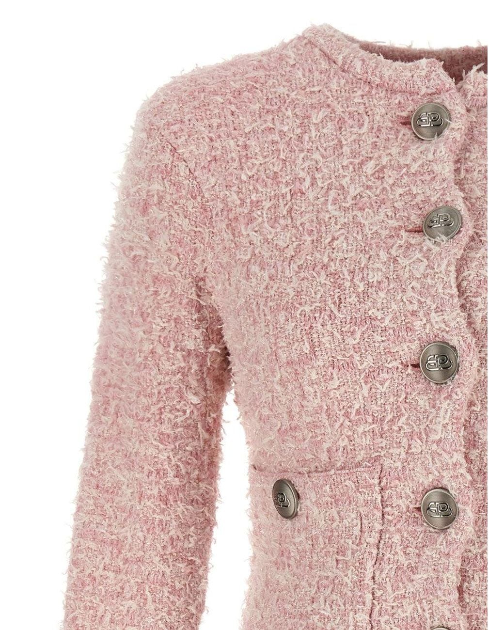 Balenciaga Pink Cropped Tweed Cardigan
