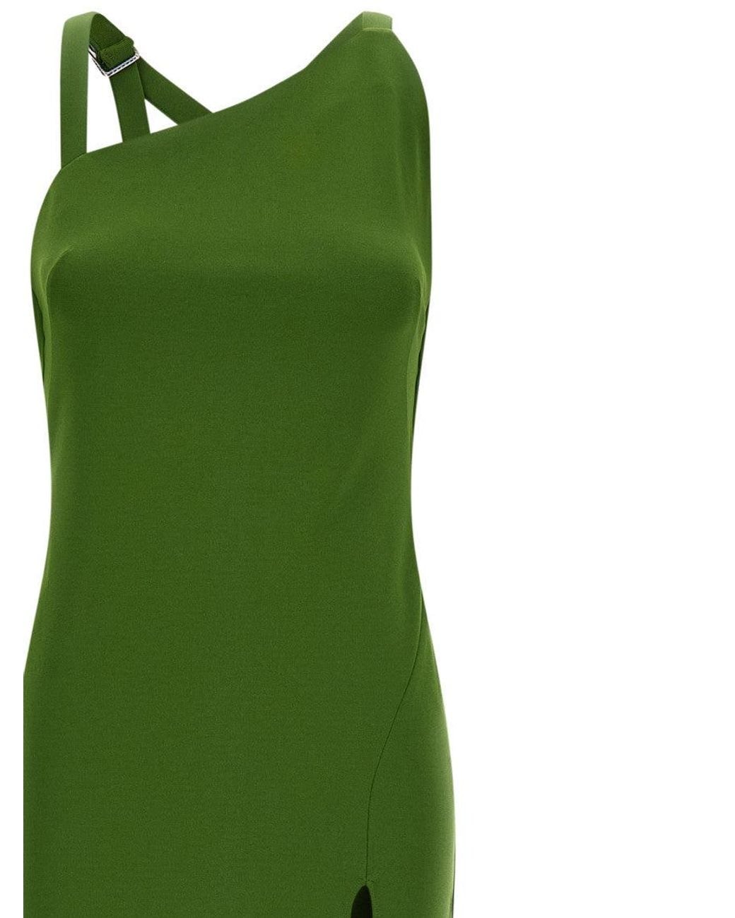 The Attico Green Side Slit Strap Dress