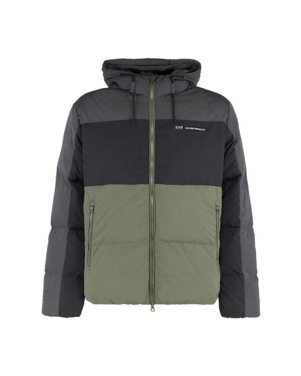 EA7 Green Ea7 Color-Block Polyamide Down Jacket for men