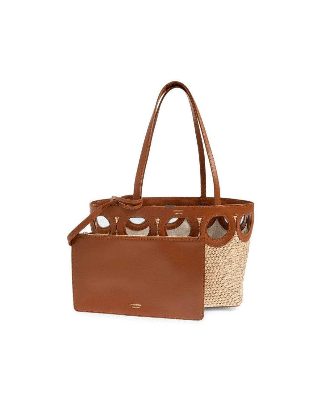 Ferragamo Brown Natural Gancini Medium Tote