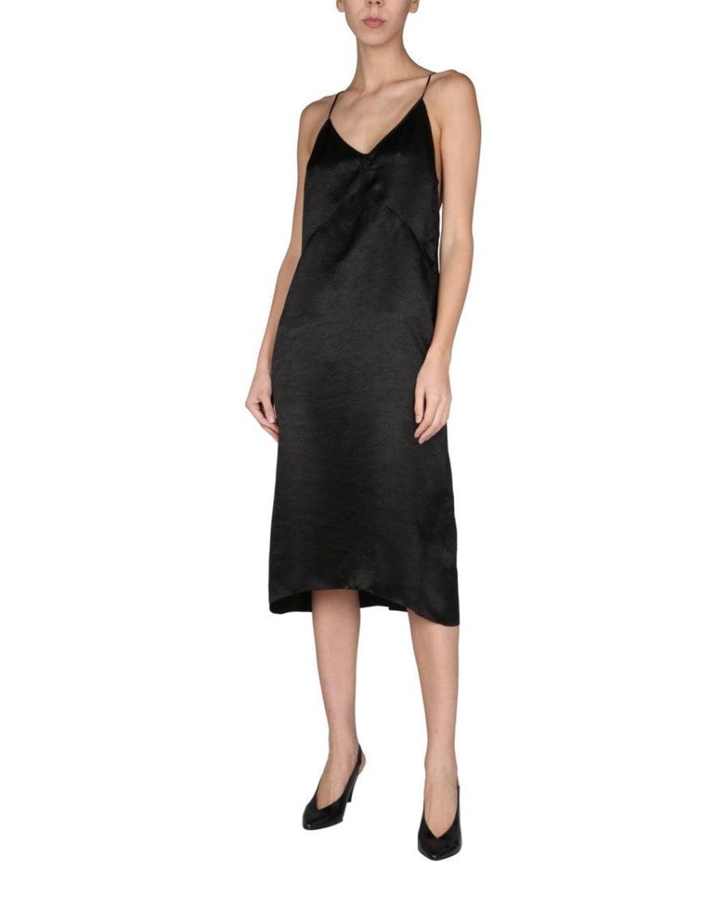 DSquared² Black Solid V Neck Midi Dress