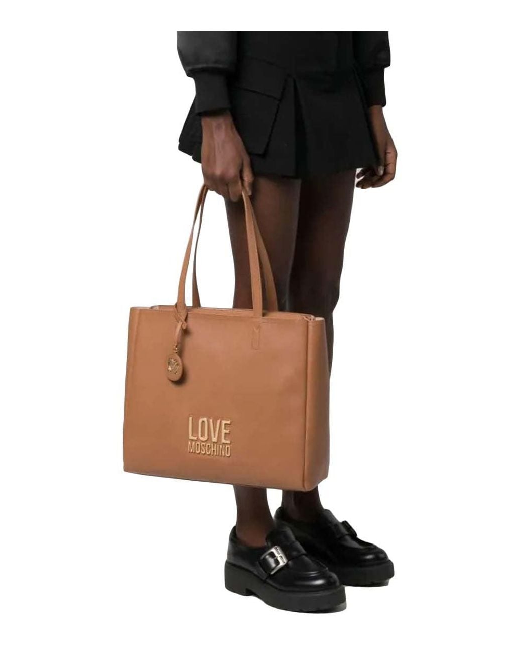 Love Moschino Brown Logo Plaque Large Tote