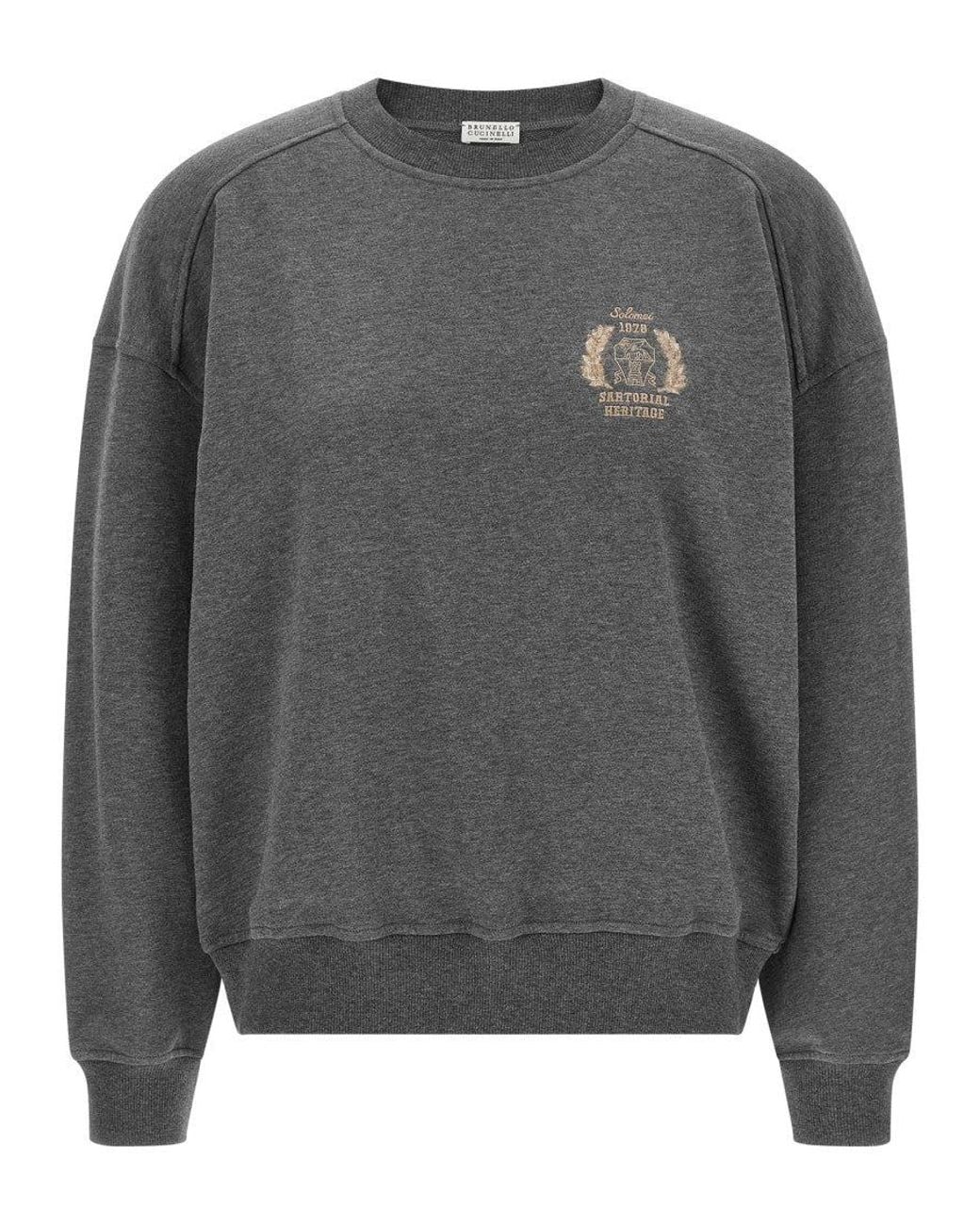 Brunello Cucinelli Gray Logo Crew Neck Sweatshirt
