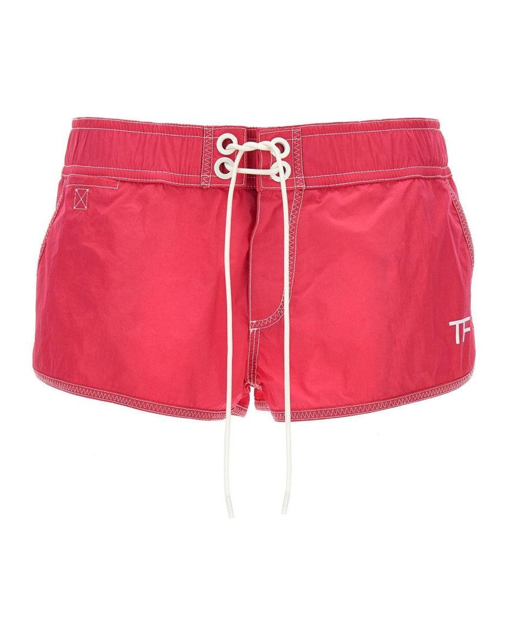 Tom Ford Red Fuchsia Logo Nylon Shorts
