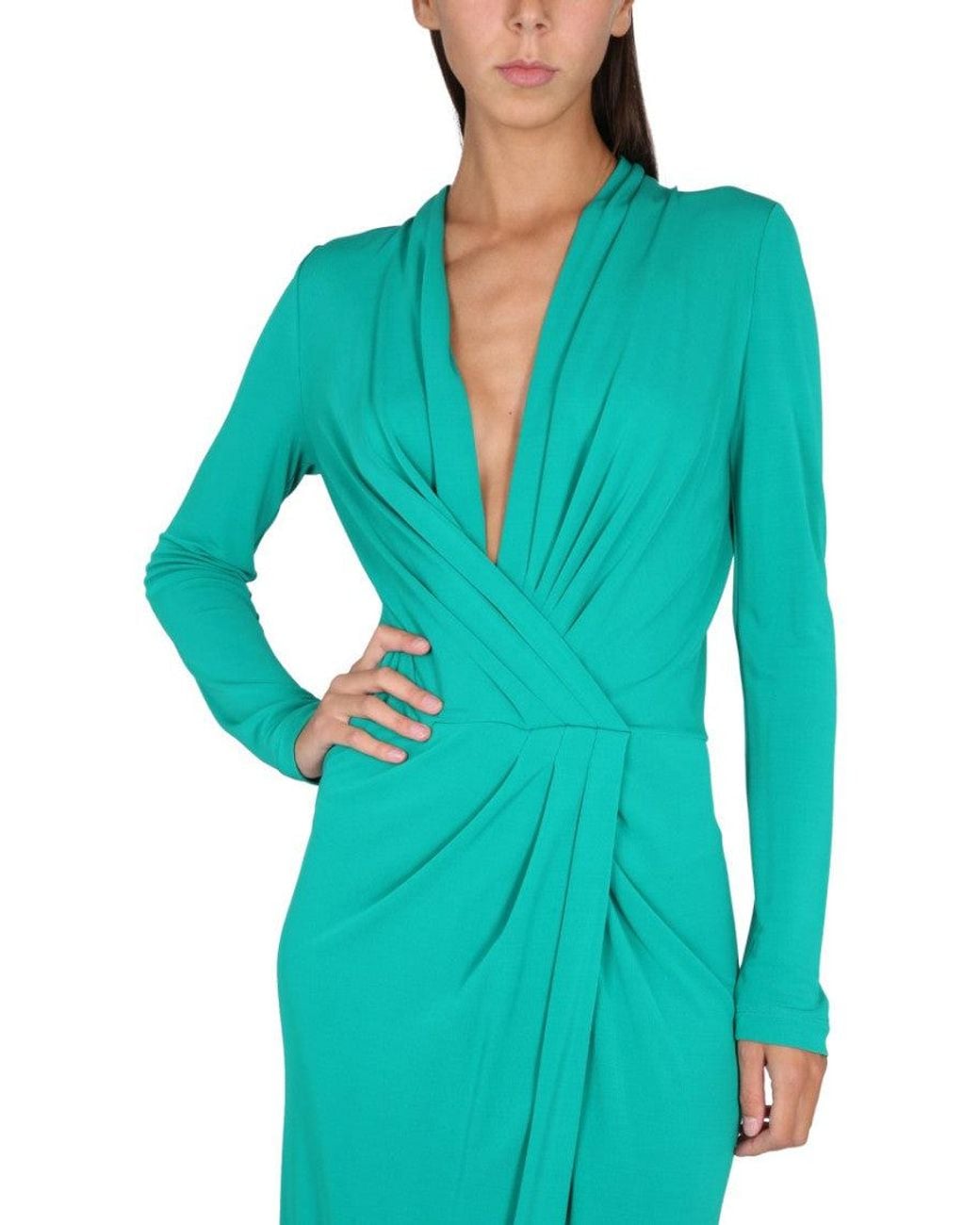 Alberta Ferretti Green V Neck Midi Dress