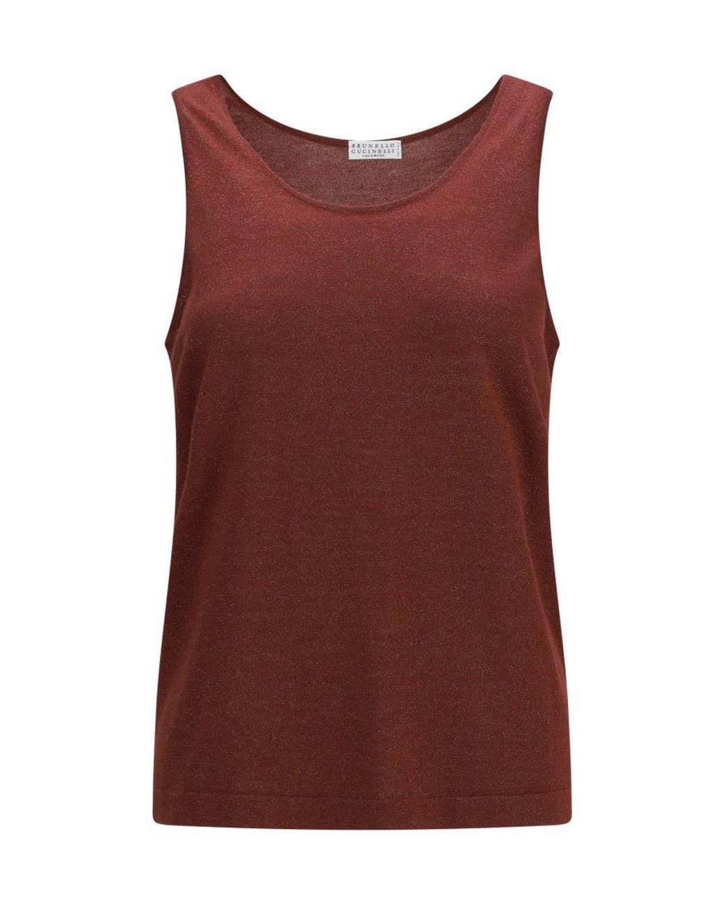 Brunello Cucinelli Red Embellished Round Neck Top
