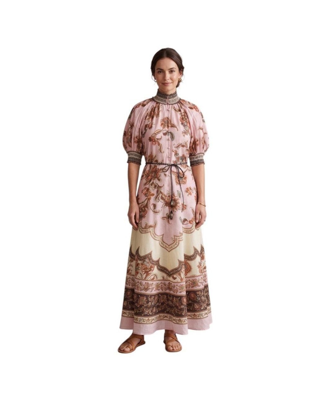 Zimmermann Brown Floral Mock Collar Maxi Dress