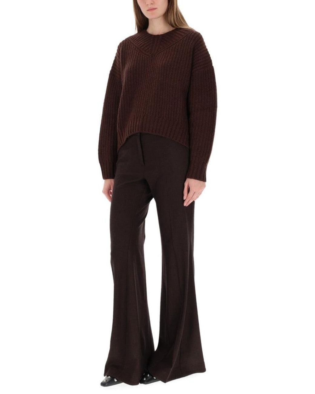 Staud Brown Knitted Round Neck Sweater