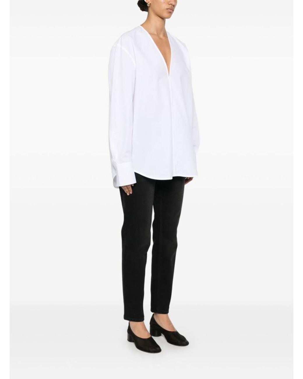 Totême White Cotton V-Necked Blouse