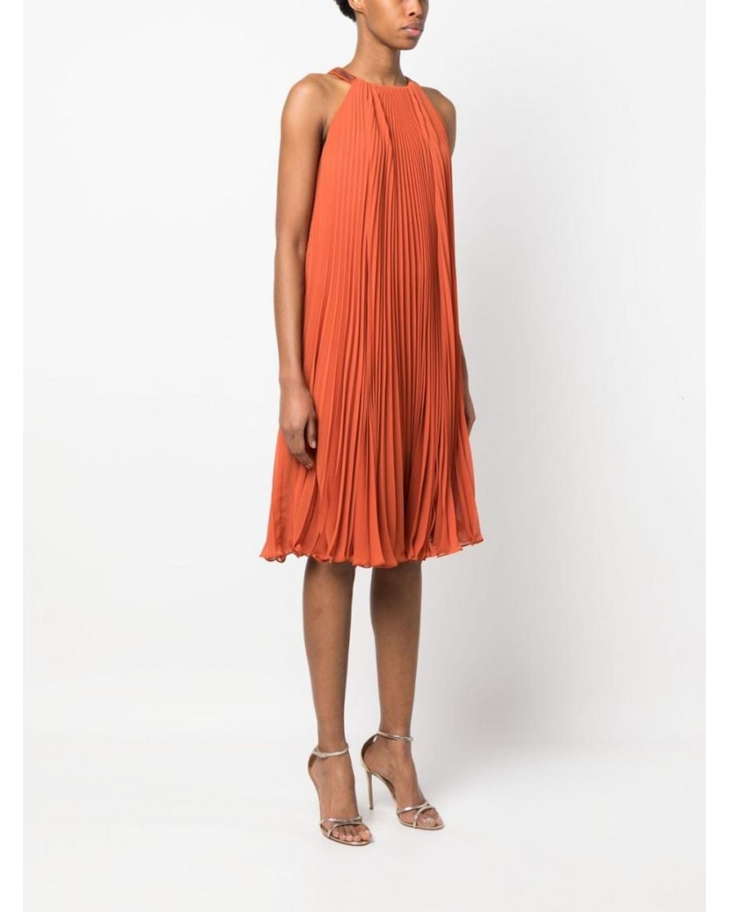 Max Mara Red Pleated Silk-Blend Midi Dress