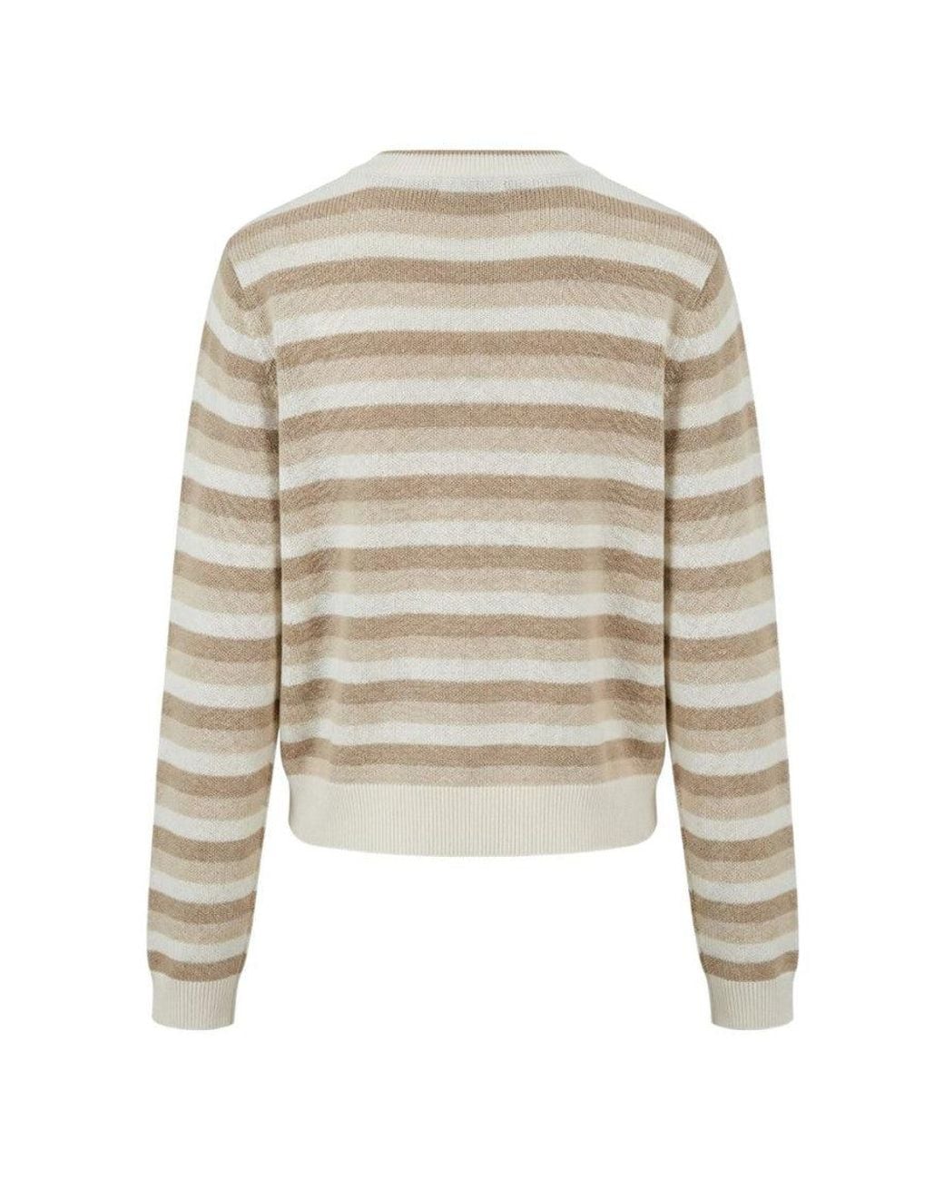 Brunello Cucinelli White Stripes Crew Neck Sweater