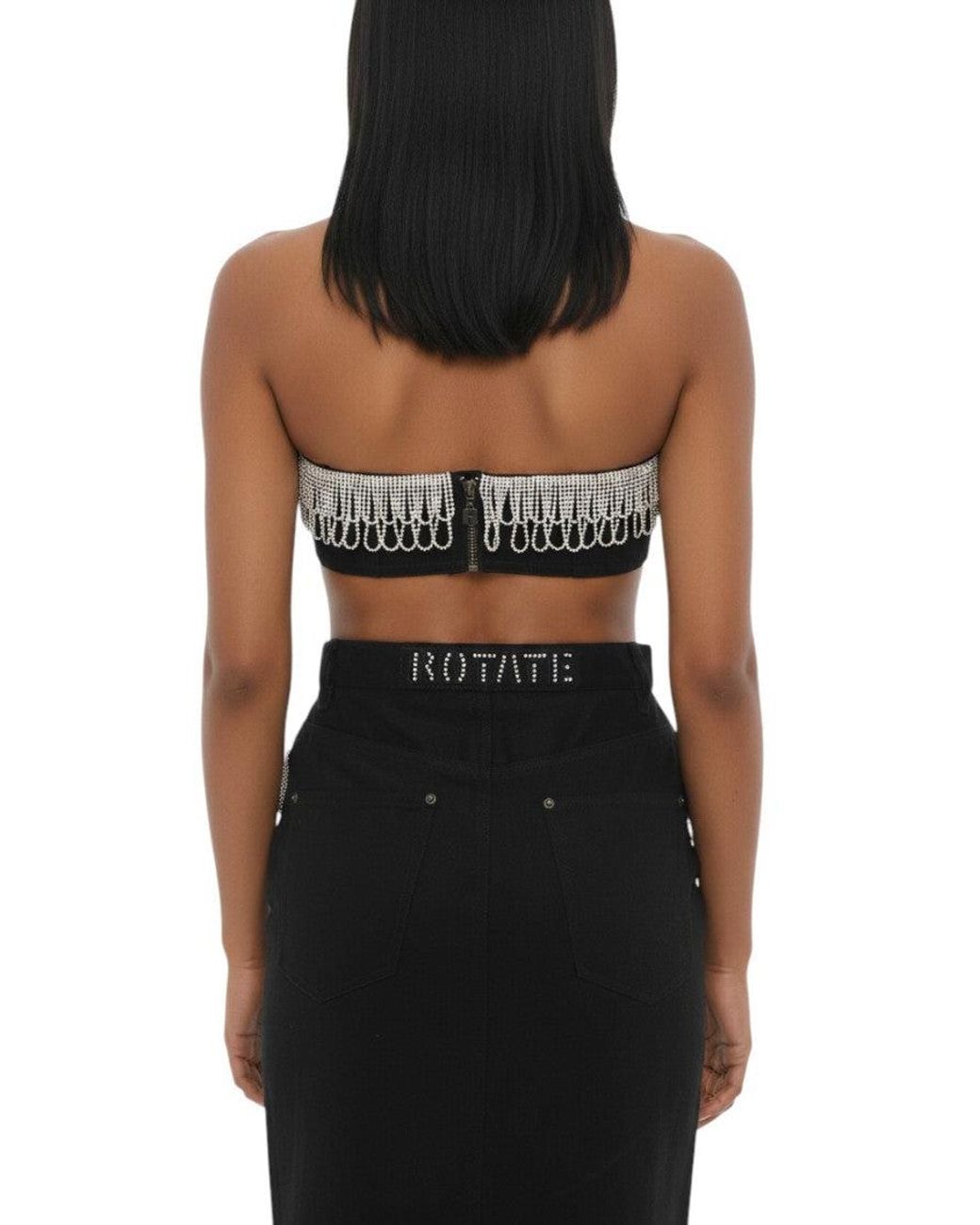 ROTATE BIRGER CHRISTENSEN Black Embellished Strapless Top