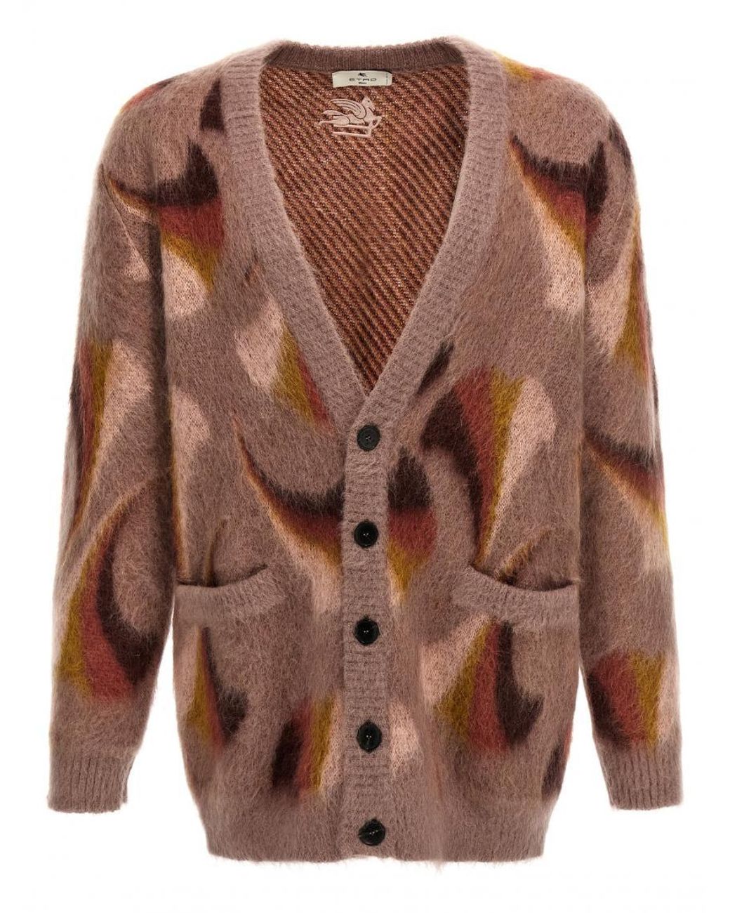 Etro Brown Mohair-Blend Intarsia Cardigan for men