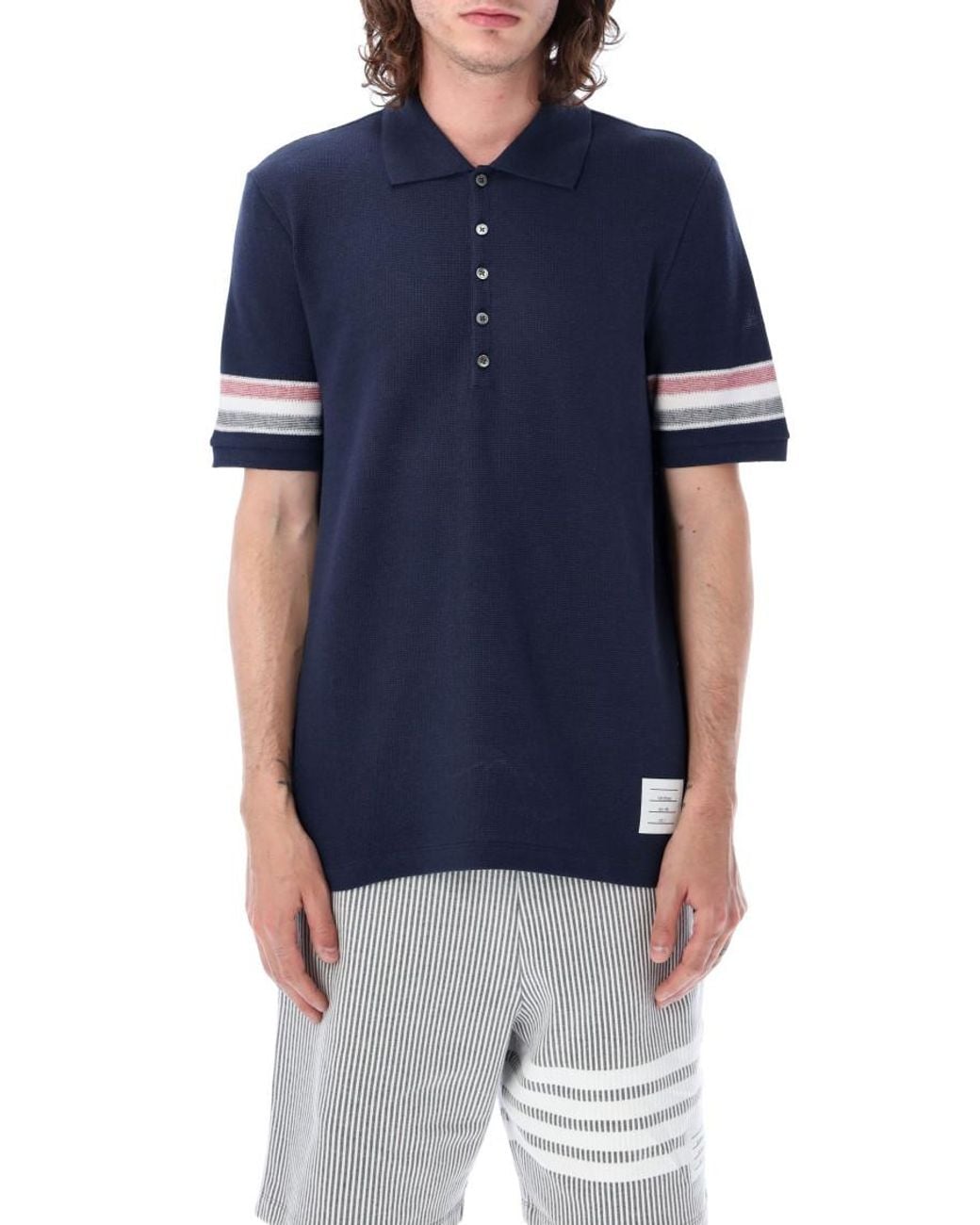 Thom Browne Blue Stripes Polo for men