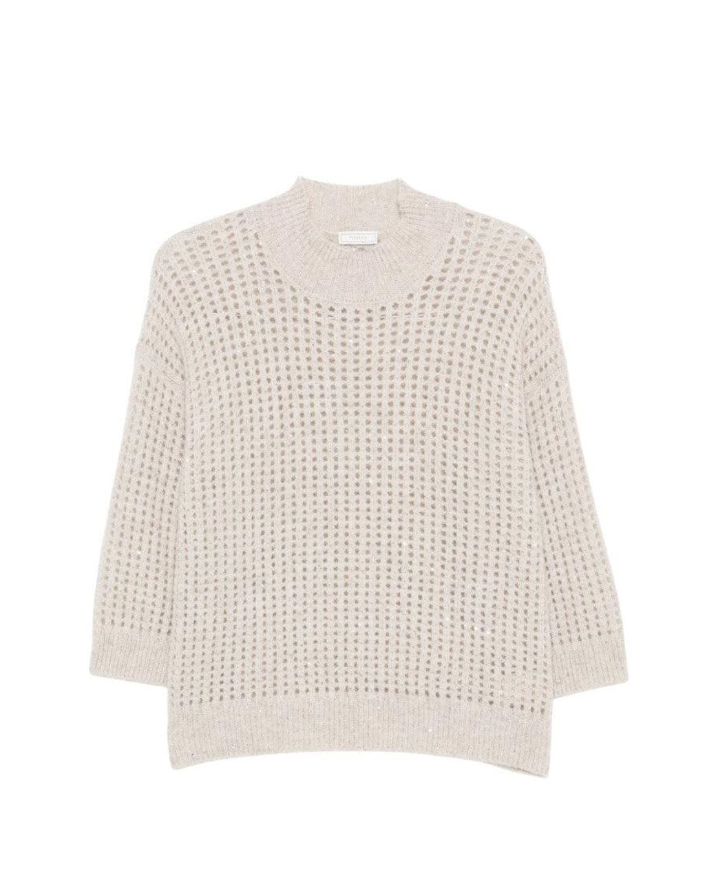 Peserico White Knitted Crew Neck Sweater