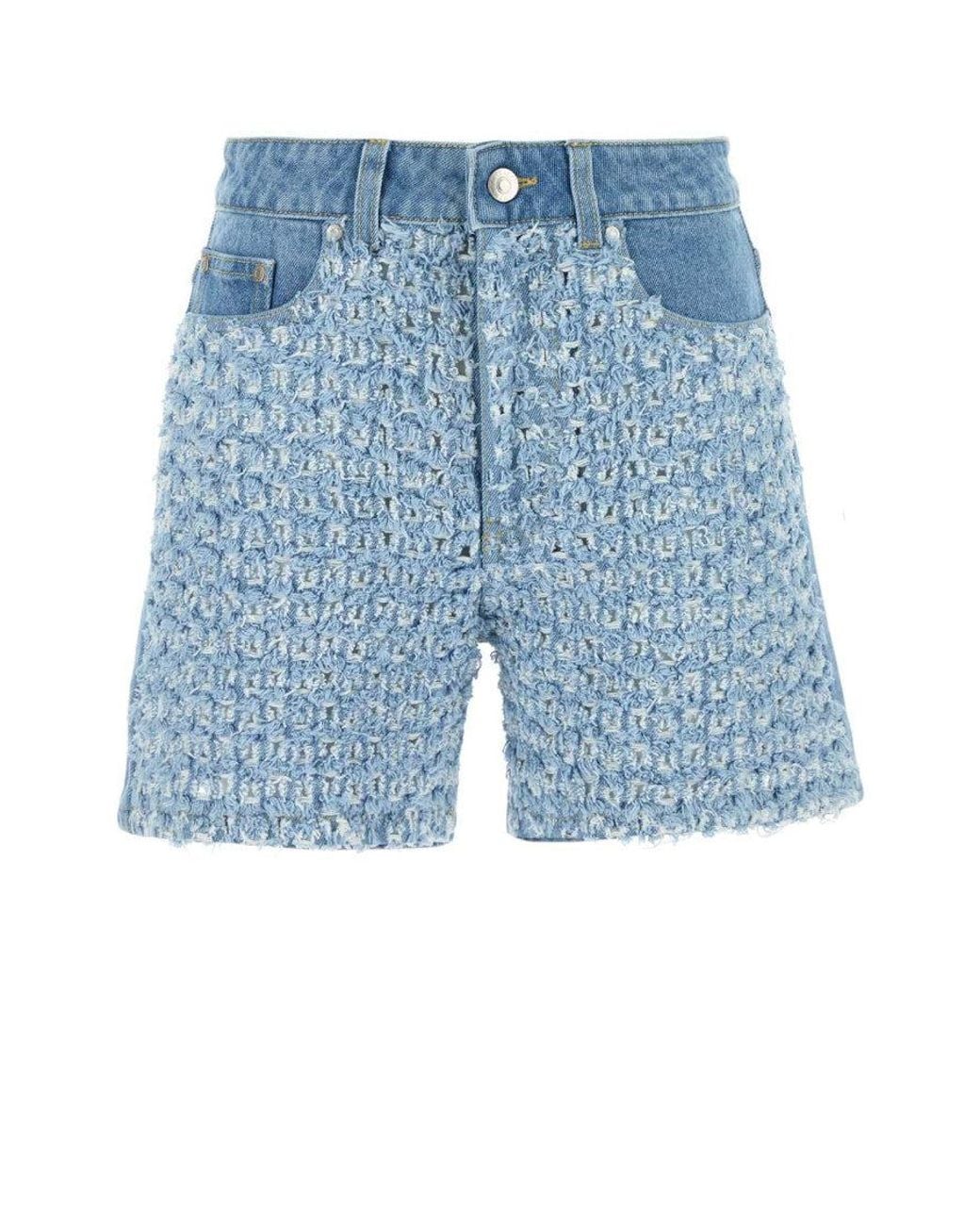 Stella McCartney Blue Textured Denim Shorts