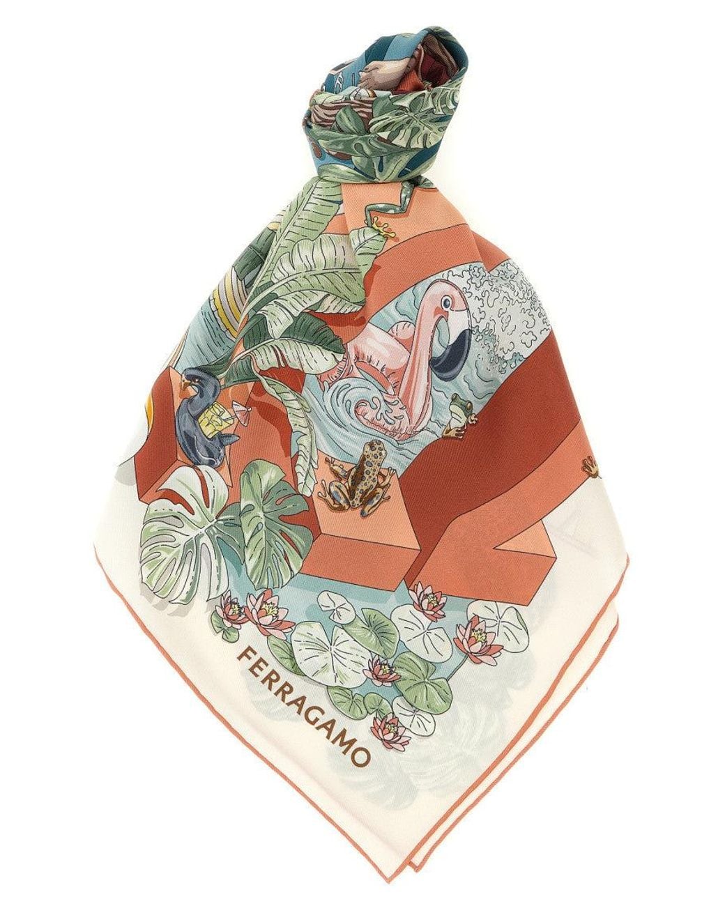 Ferragamo Gray Printed Scarf