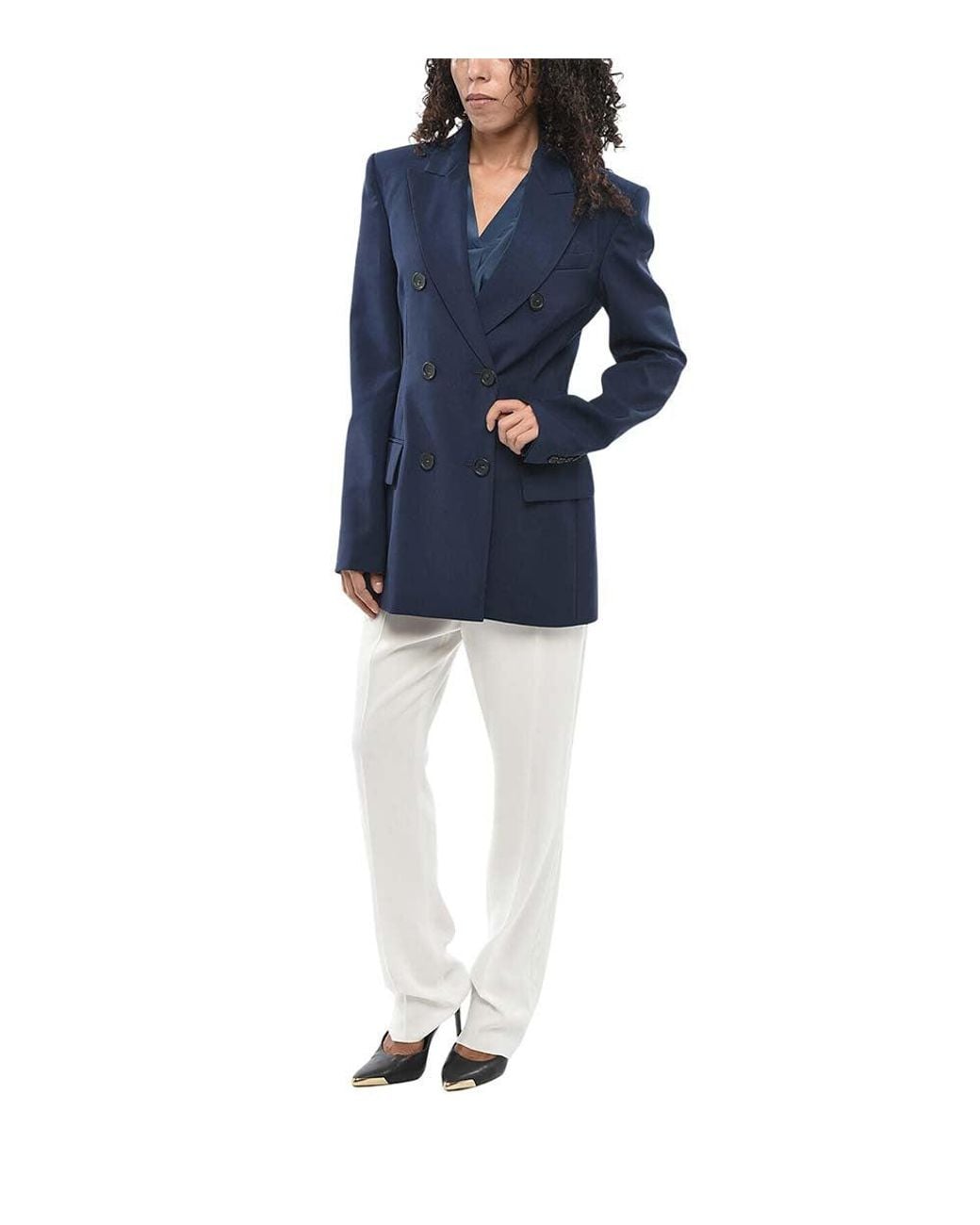 Max Mara Blue Solid Peaked Lapel Blazer