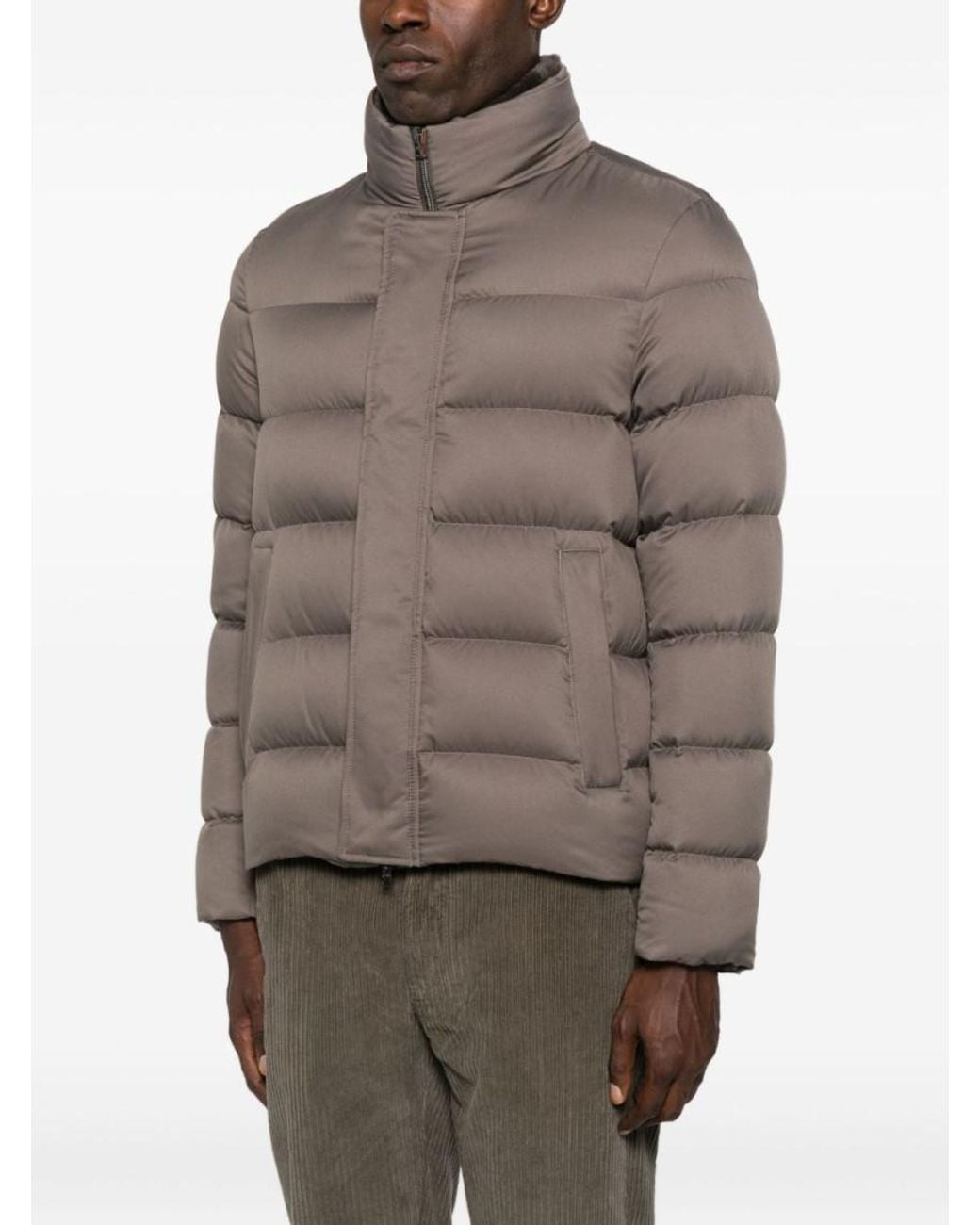 Herno Brown Padded Quilted Jacket With High Collar for men