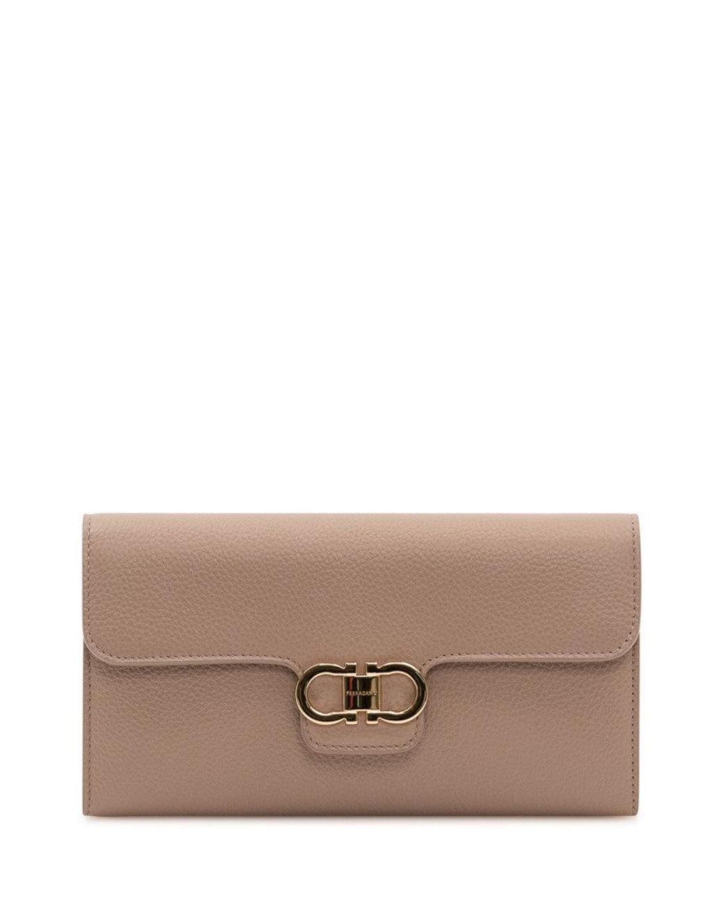 Ferragamo Brown Taupe Gancini Clutch