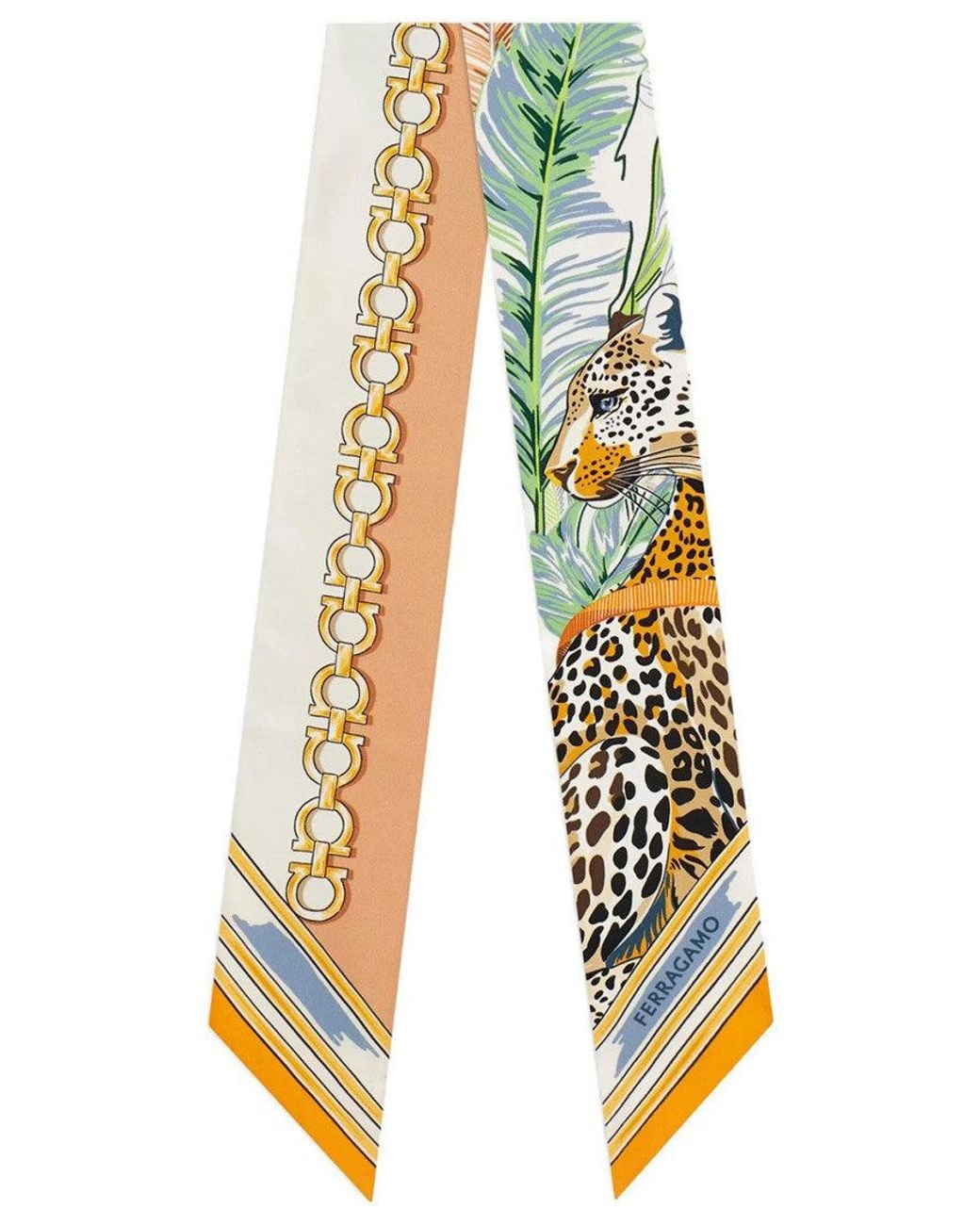 Ferragamo White Felini Printed Bandana Scarf