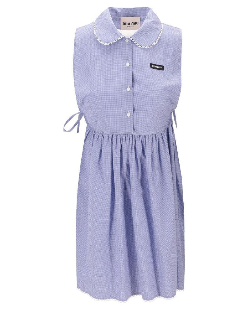Miu Miu Purple Checks Shirt Collar Dress