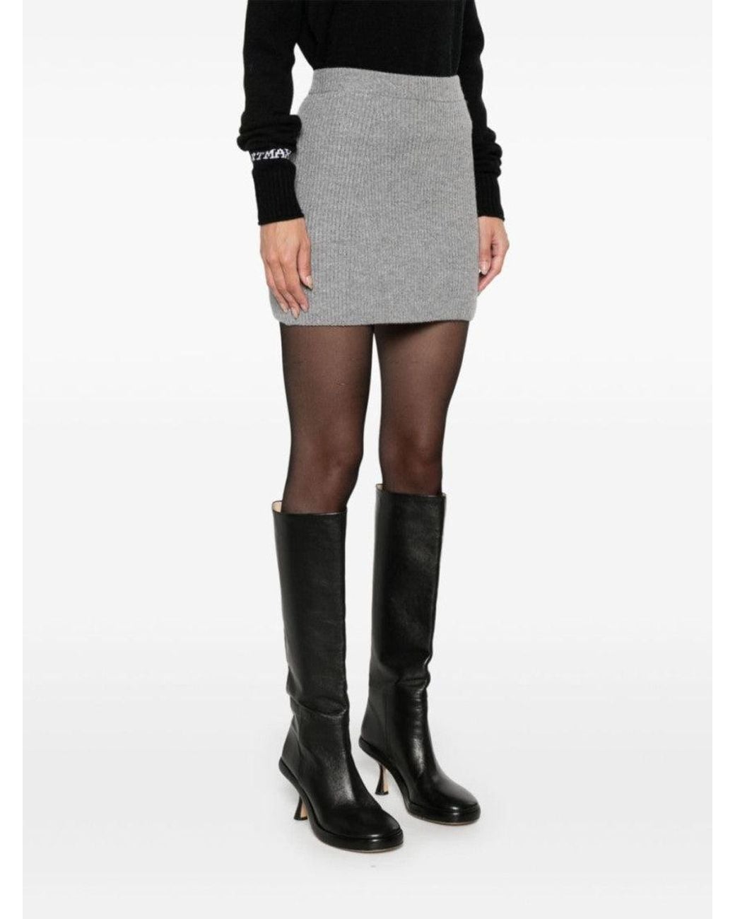 Sportmax Gray Wool Knitted Skirt