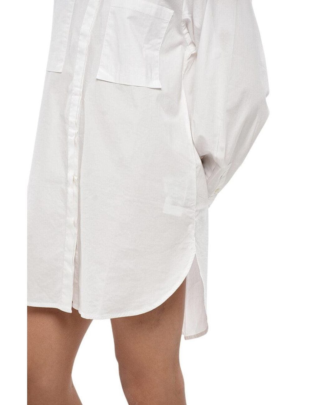 DIESEL White Solid Shirt Collar Mini Dress