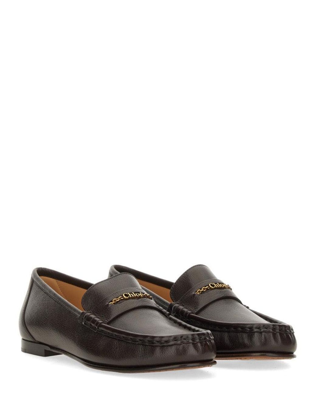Chloé Brown Logo Leather Loafers