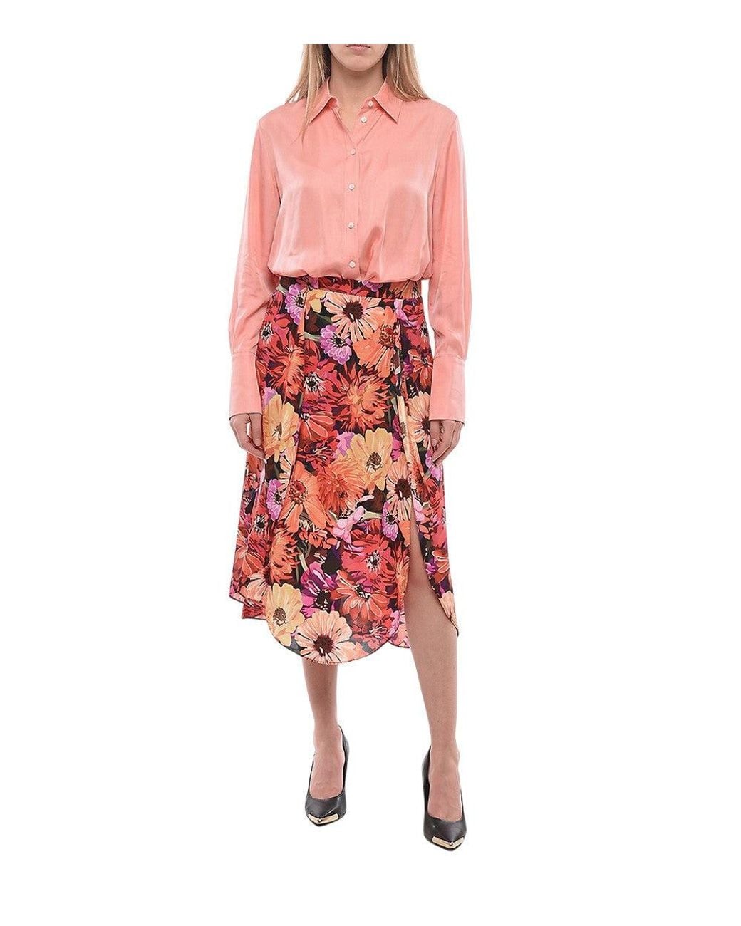 Stella McCartney Red Floral Midi Skirt