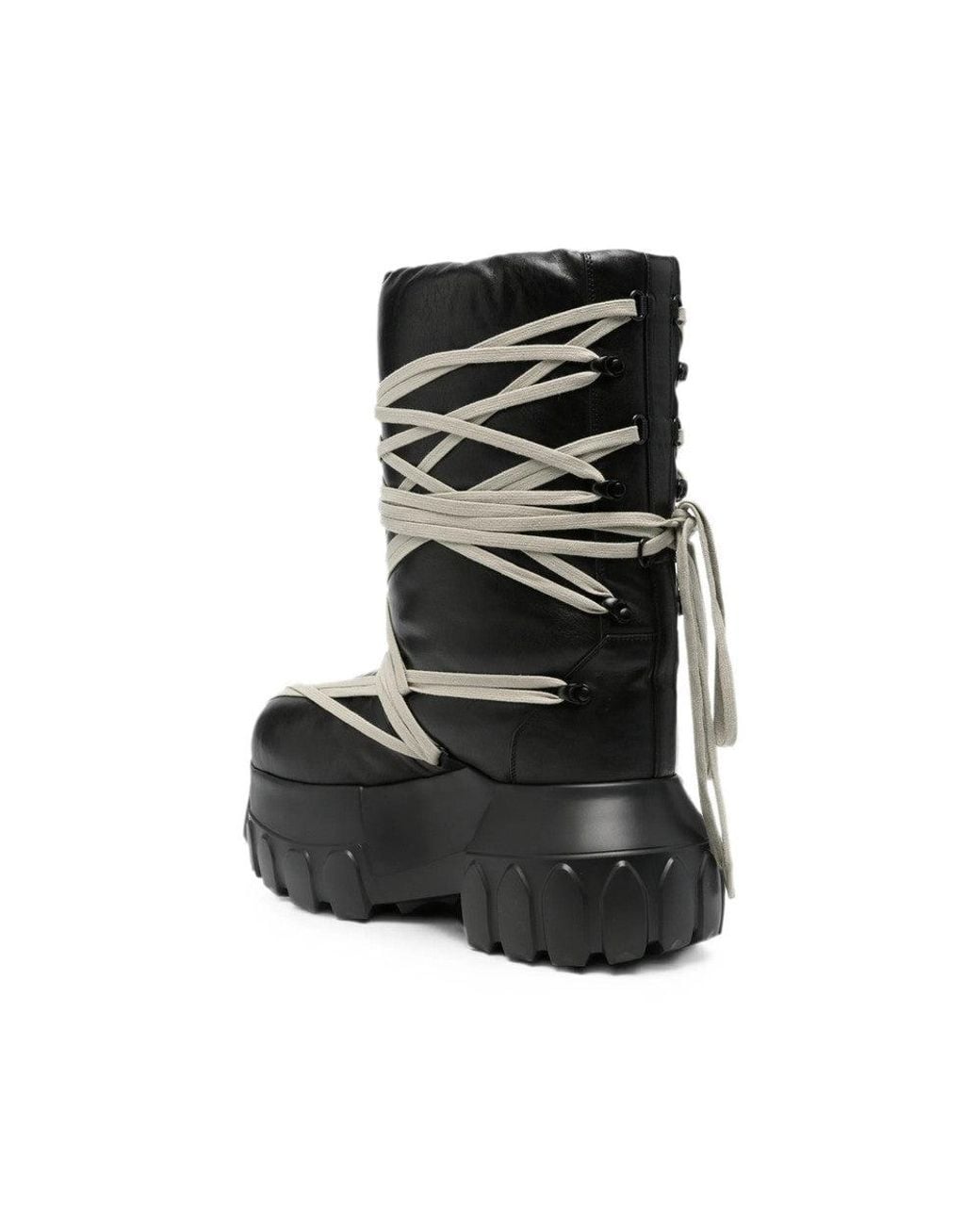 Rick Owens Black Megalace Leather Boots for men