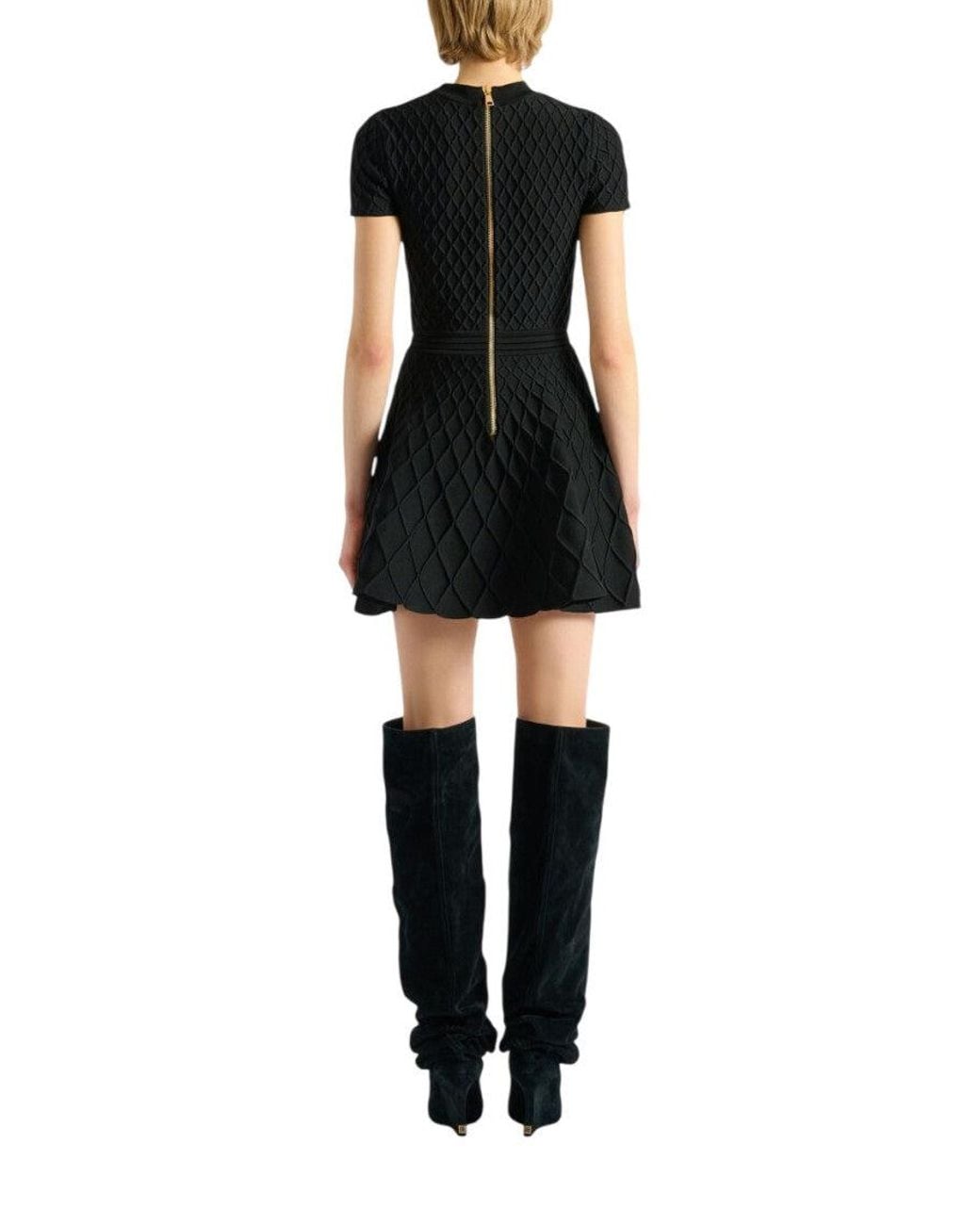 Balmain Black Textured Crew Neck Mini Dress