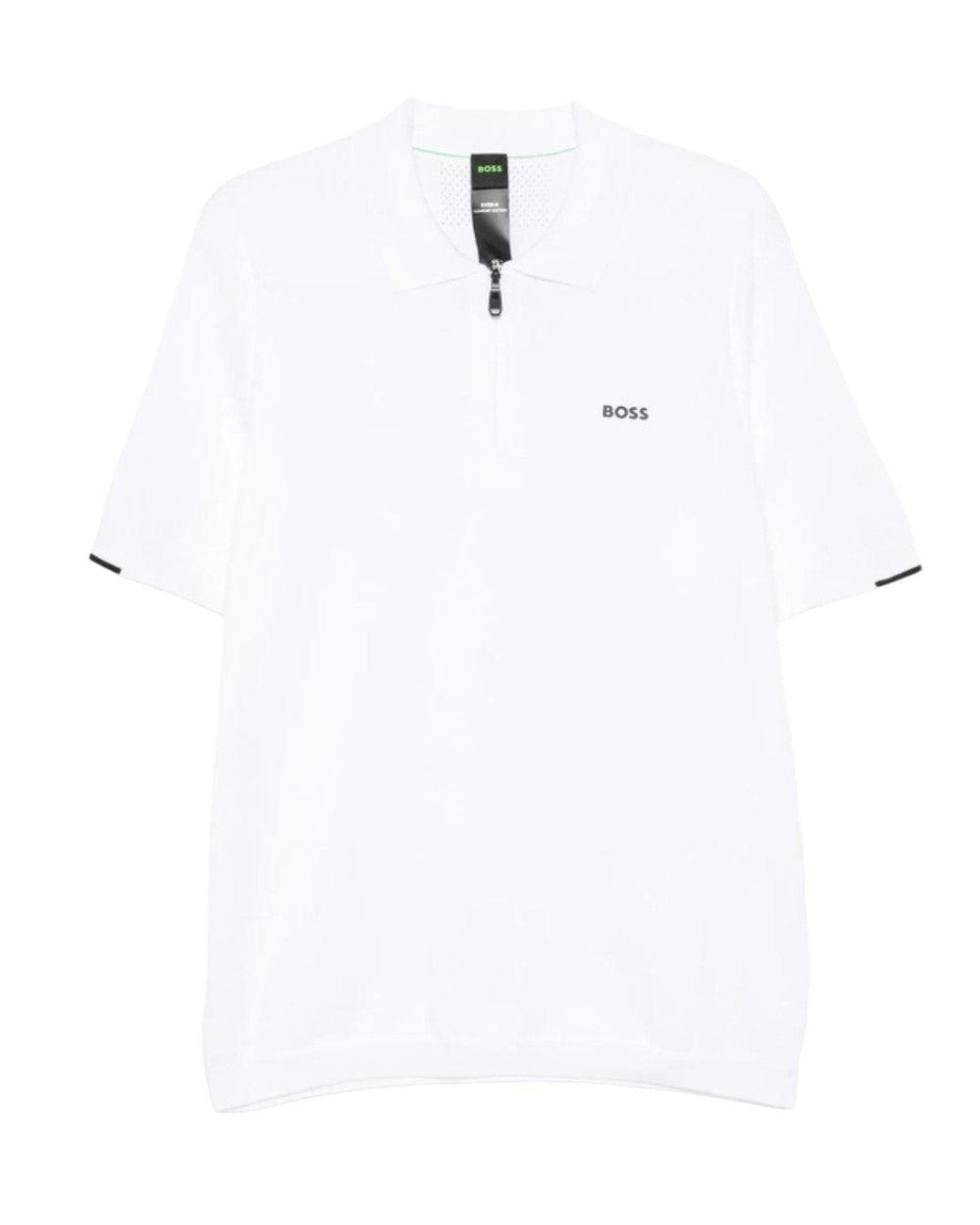 Boss White Logo Shirt Collar Polo for men