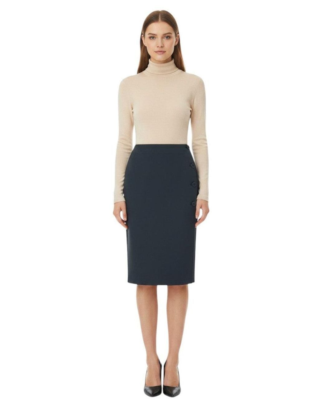 Pinko Blue Solid Knee Length Skirt