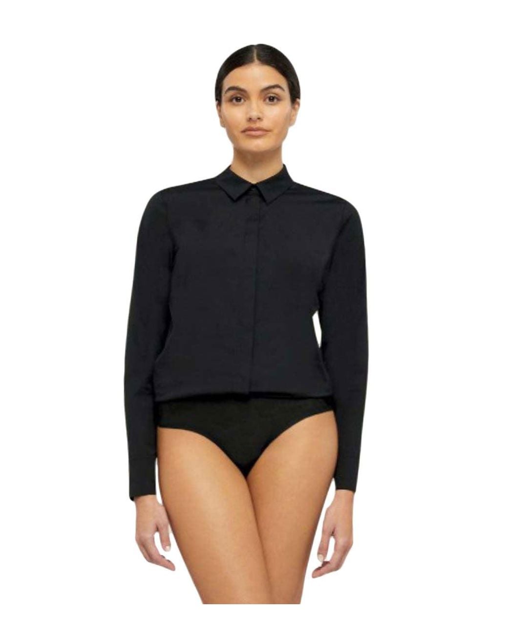 Wolford Black Solid Shirt Collar Top