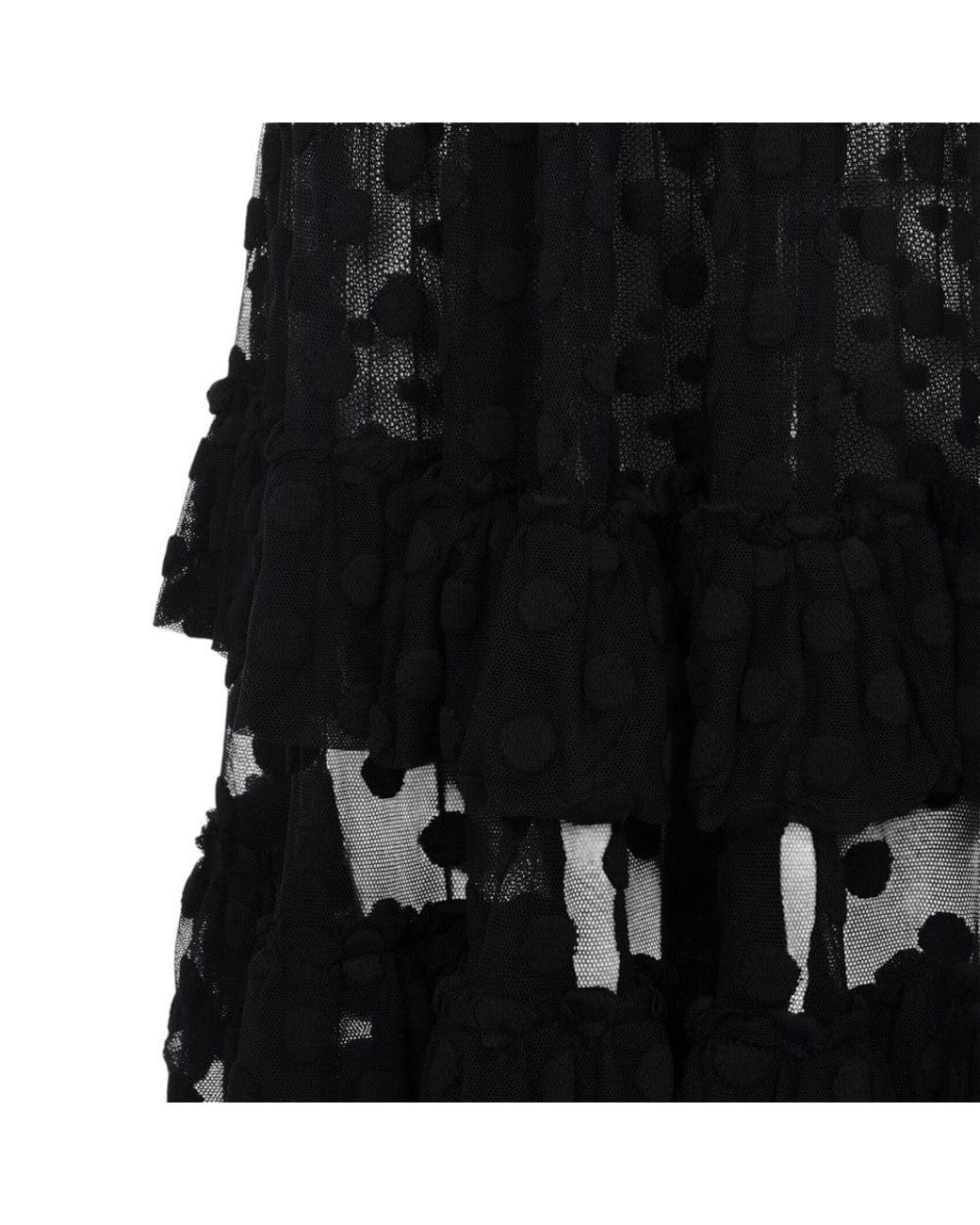 Dries Van Noten Black Polka Dot V Neck Midi Dress
