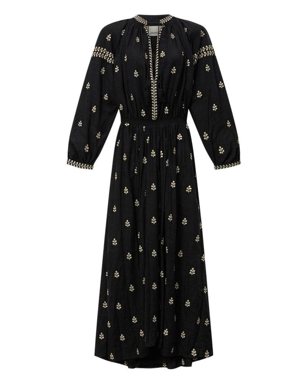 Isabel Marant Black Embroidered Band Collar Maxi Dress