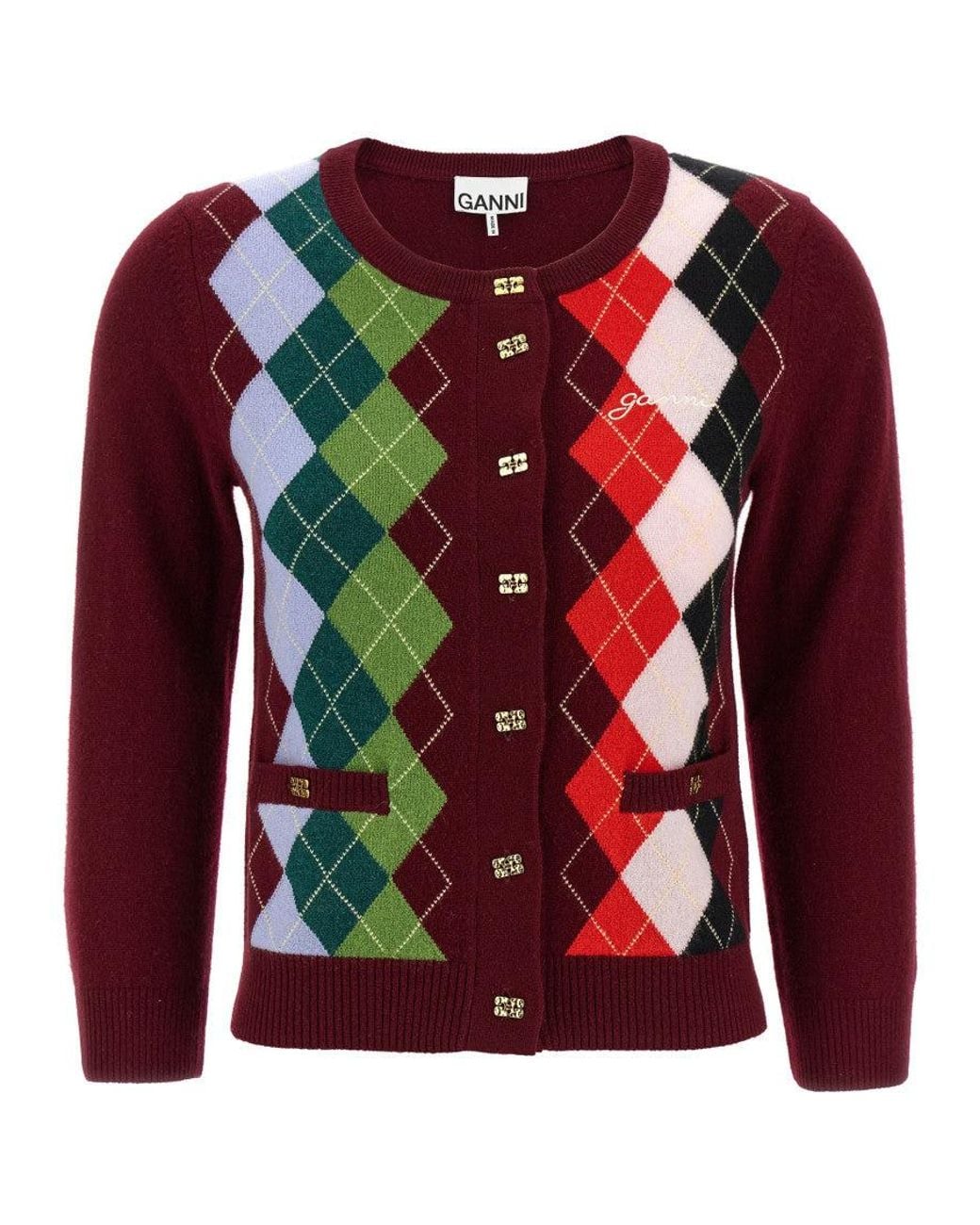 Ganni Red Check Cardigan