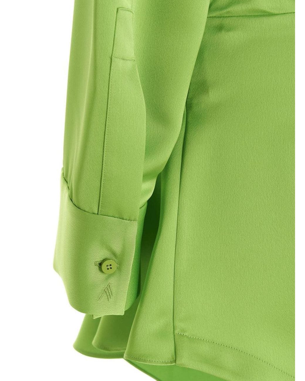 The Attico Green Solid Shirt Mini Dress